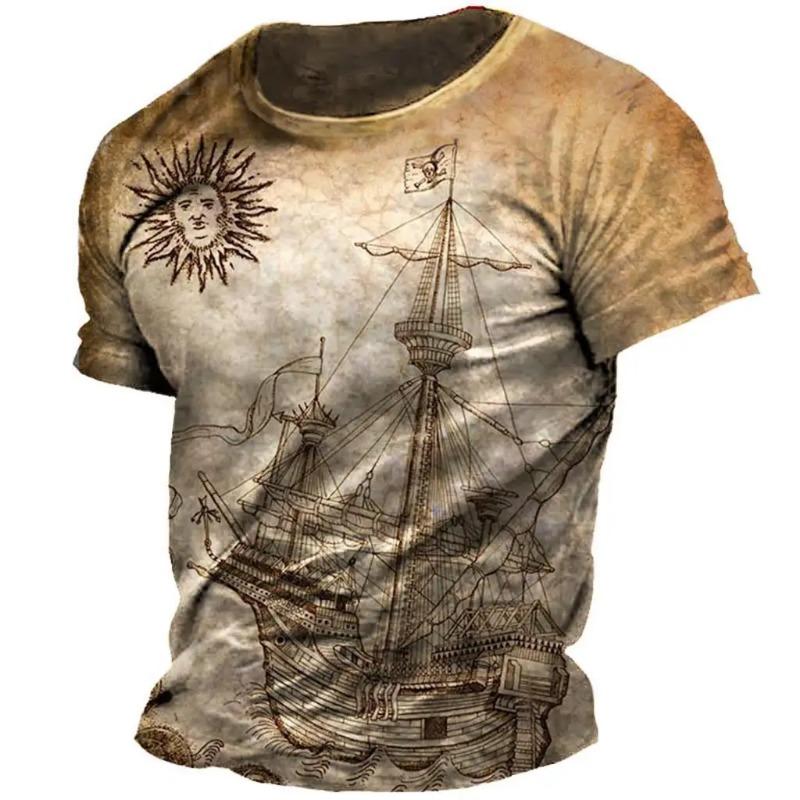 Vintage Compass T-Shirt for Men 3d Navigation Printed T Shirts Street Hip Hop Tops Short Sleeve Tees Shirt Men Clothes Shirt