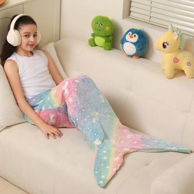 Mermaid Tail Blanket Glow-in-the-Dark Sleeping Blanket Plush Throw Blanket Sleeping Bag for Children Sofa Couch Bed Use