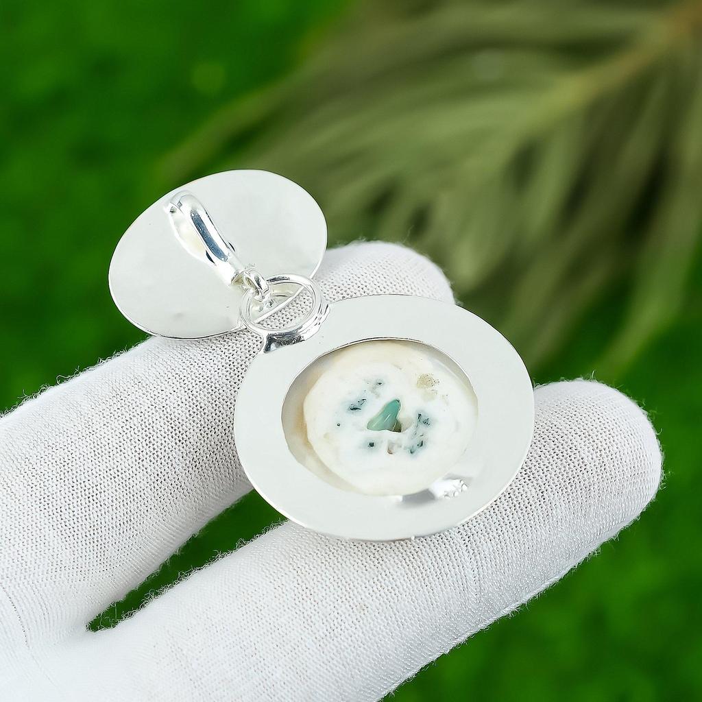 Birthday Gift For Her Natural White Solar Quartz Gemstone Pendant 925 Silver