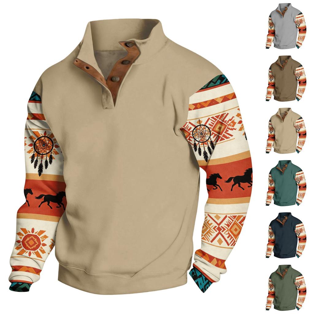 Men's Western Hoodie Long Sleeve Pullover with Print