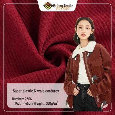 Super Elastic 6-Wale Corduroy, High-Elastic Polyester Imitation Cotton Fabric for Pants, Bags, Outerwear, Hats, and Shoes.