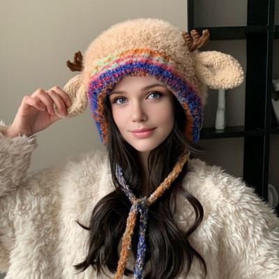 Christmas Antler Hat Handbag 2-in-1 Reindeer Hat Festive Elk Antler Decoration Stretchy Soft Warm Winter Hat