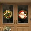 Festive Garland Decorations Christmas Wreath Window Stickers, Retro Santa Claus PVC Decals, Waterproof Decorative Party Ornament Static Clings