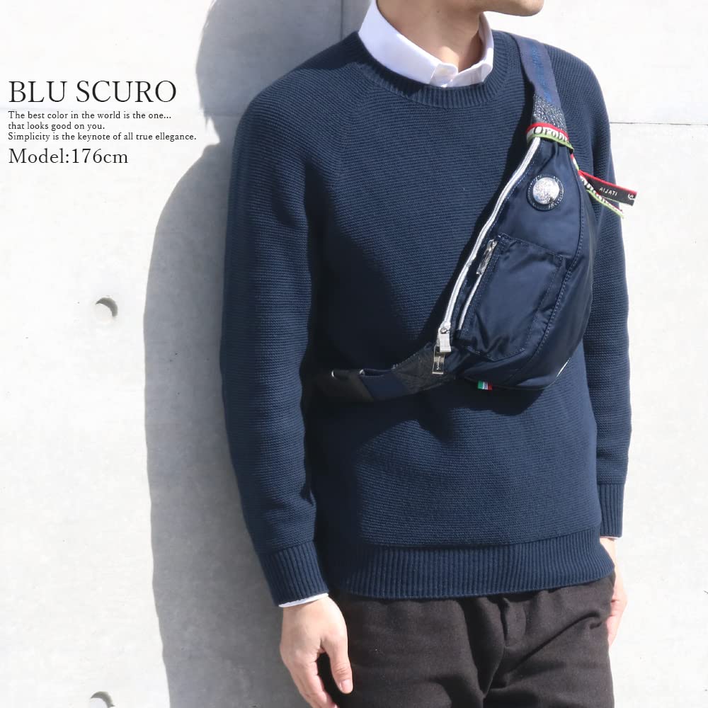 Orobianco Men's Genuine Leather Limonta Nylon Shoulder Bag, Made in Italy, Mini, Crossbody Nylon and Leather, GOCCIA-C (Blue SCURONavy)