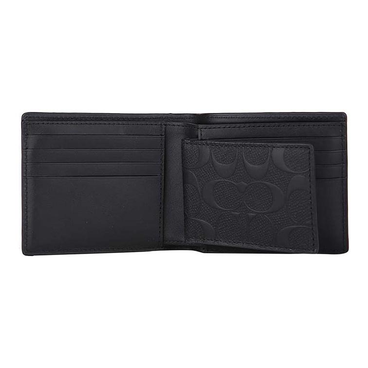 Coach 3 In 1 Wallet With Embossed Print And Detachable Card Holder Men Wallets Black 75371-BLK