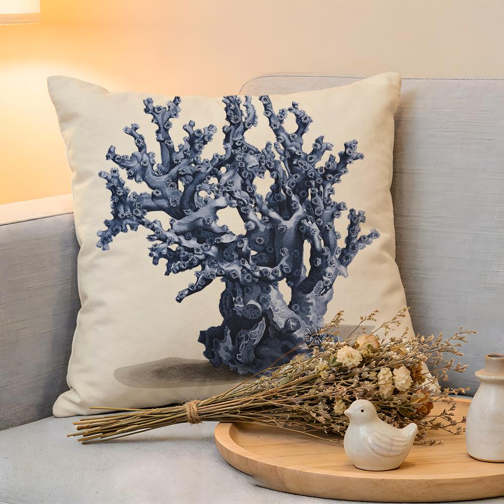 Cushion Cover  Linen  SkinFriendly Soft Decorative Case For Sofa Home Decor Blue Sea Creature Coral Shrimp Pillow cover