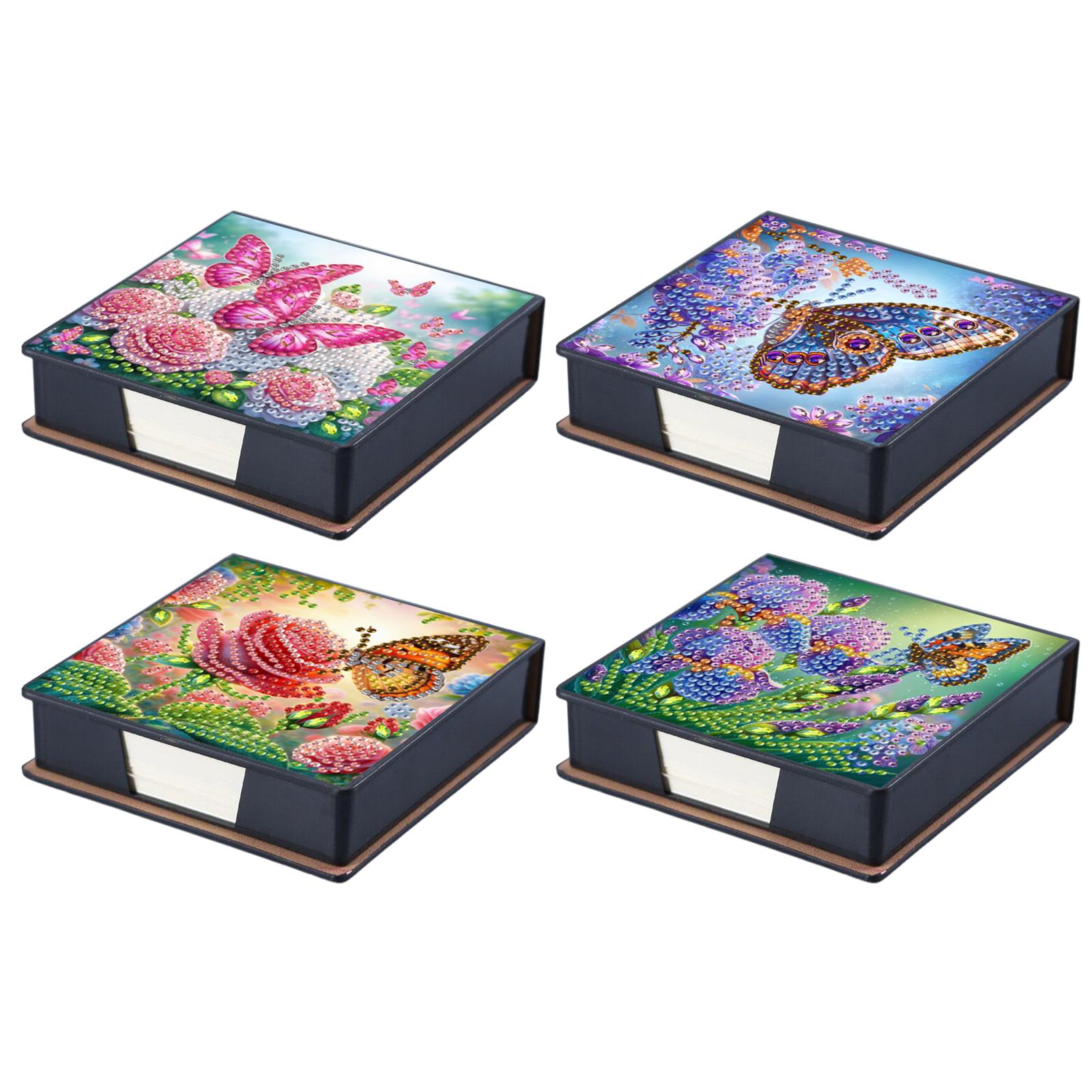 

4pcs Flower PU DIY Memo Paper Storage Box Diamond Art Contains 160 Sheets of Paper Diamond Painting Note Box for Office Desk