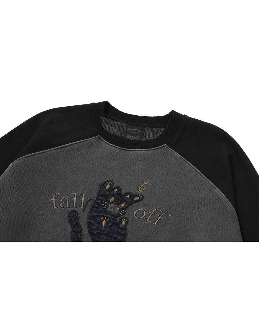 CPGN STUDIO Falling Cat Raglan Pigment Sweatshirt Smoke Black