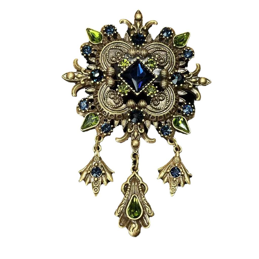 Qingdao medieval western antigo Florença clássico brincos de tarraxa broche indústria pesada metal diamante azul brincos pendentes joias