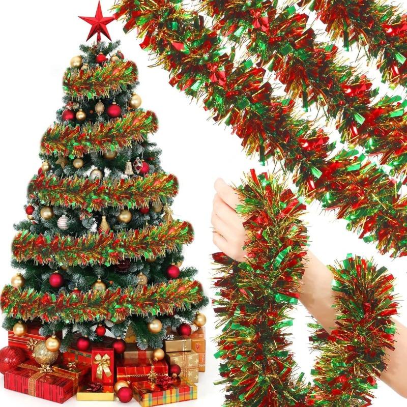 Encrypted Christmas Ribbon 2 Meters Gold Red Green Tinsel Garland Holiday Party Decorations Gift Wrapping Wreath Tree Decor