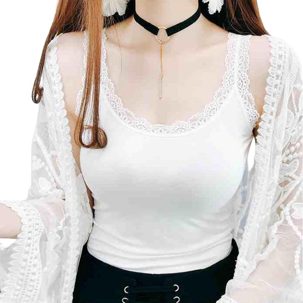 

Женский летний тонкий жилет с v-образным вырезом без рукавов, облегающие топы на бретелях, сплошной цвет, камзол с кружевной отделкой, уличная одежда XL белый