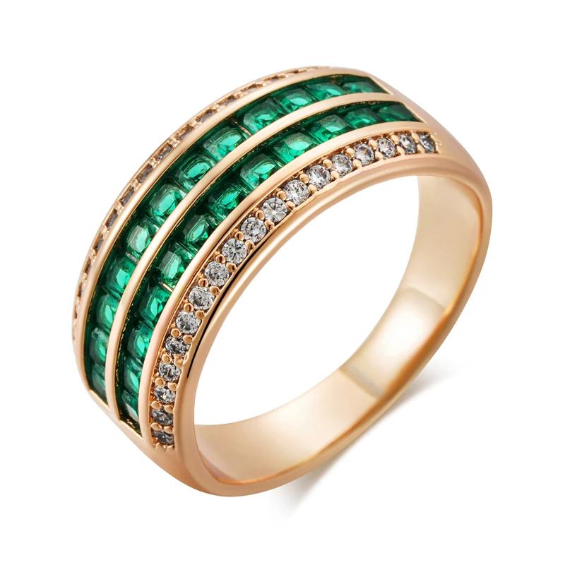 Double Layer Emerald Green Zircon Luxury Women's Rings for Wedding Party Golden Vintage Jewelry