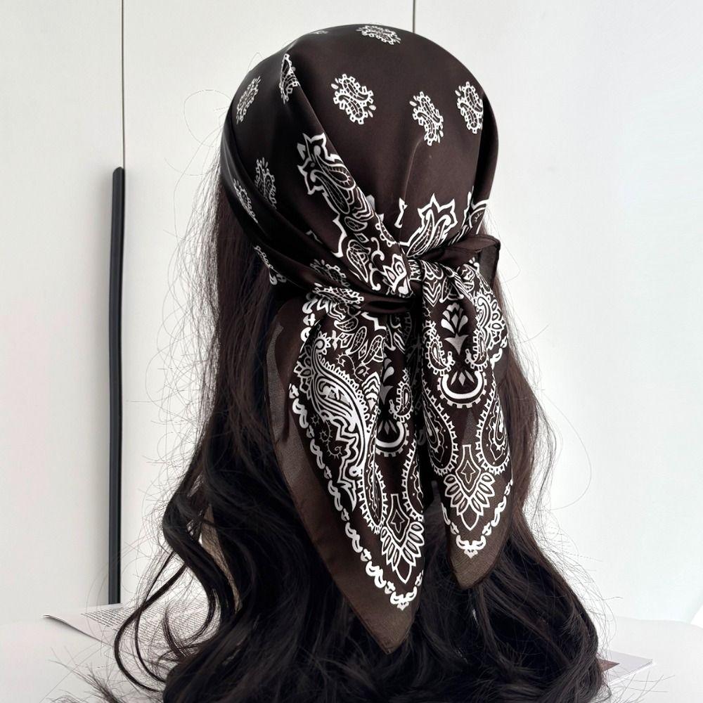 Soft Silk Square Scarf Floral Print Neckerchief Shawl Luxury Headband Scarf  Headwear Accessory