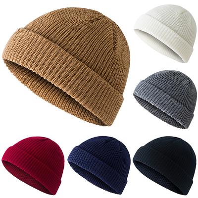 Mens Womens Solid Color Knitted Beanie Fisherman Cap Unisex Winter Warm Ribbed Turn Outdoor Activity Hats EMA
