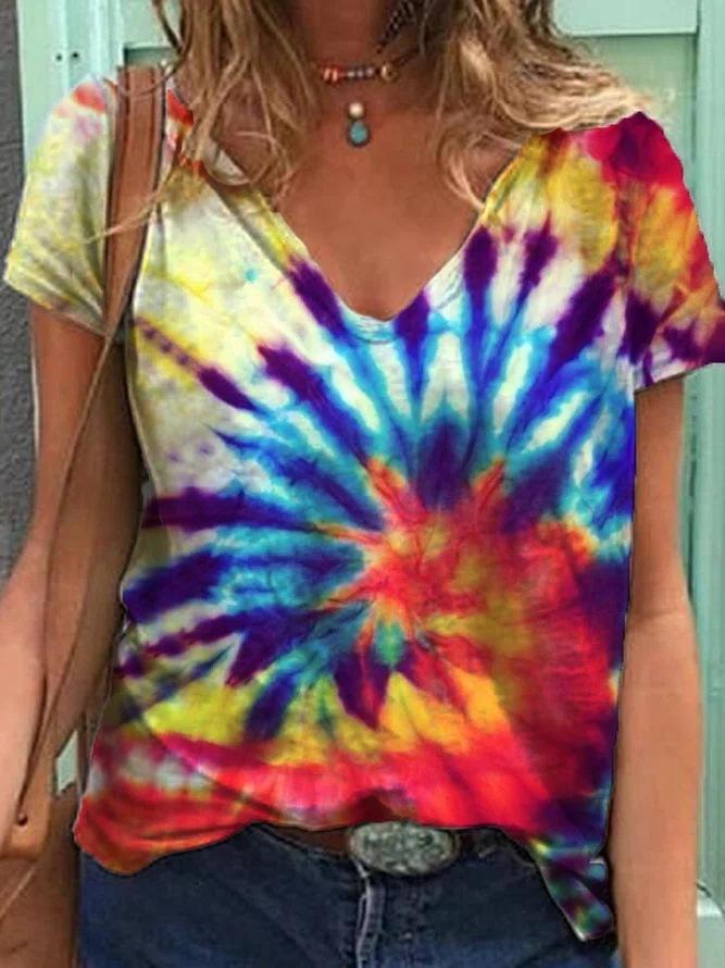 Women's T-Shirts Color Floral Flower 3D Print Summer V-Neck Short Sleeve T Shirt Y2K Tees Oversized Harajuku Top Female Clothing