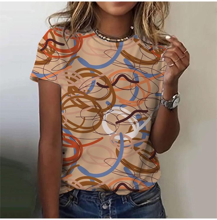 2025 Casual Sports Women's T-shirt Summer New Garden Collar Short Sleeve Geometric Irregular Loose Lightweight Casual