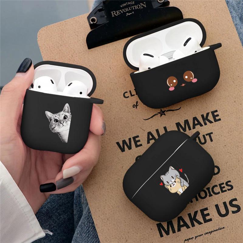 קריקטורה חמוד חיות מחמד כלב חתול בעל חיים ינשוף צמח פרחי אפל עבור אפל AirPods 2 3 כיסויי אוזניות חסינות זעזועים שחורות AirPods Pro Funds Cover