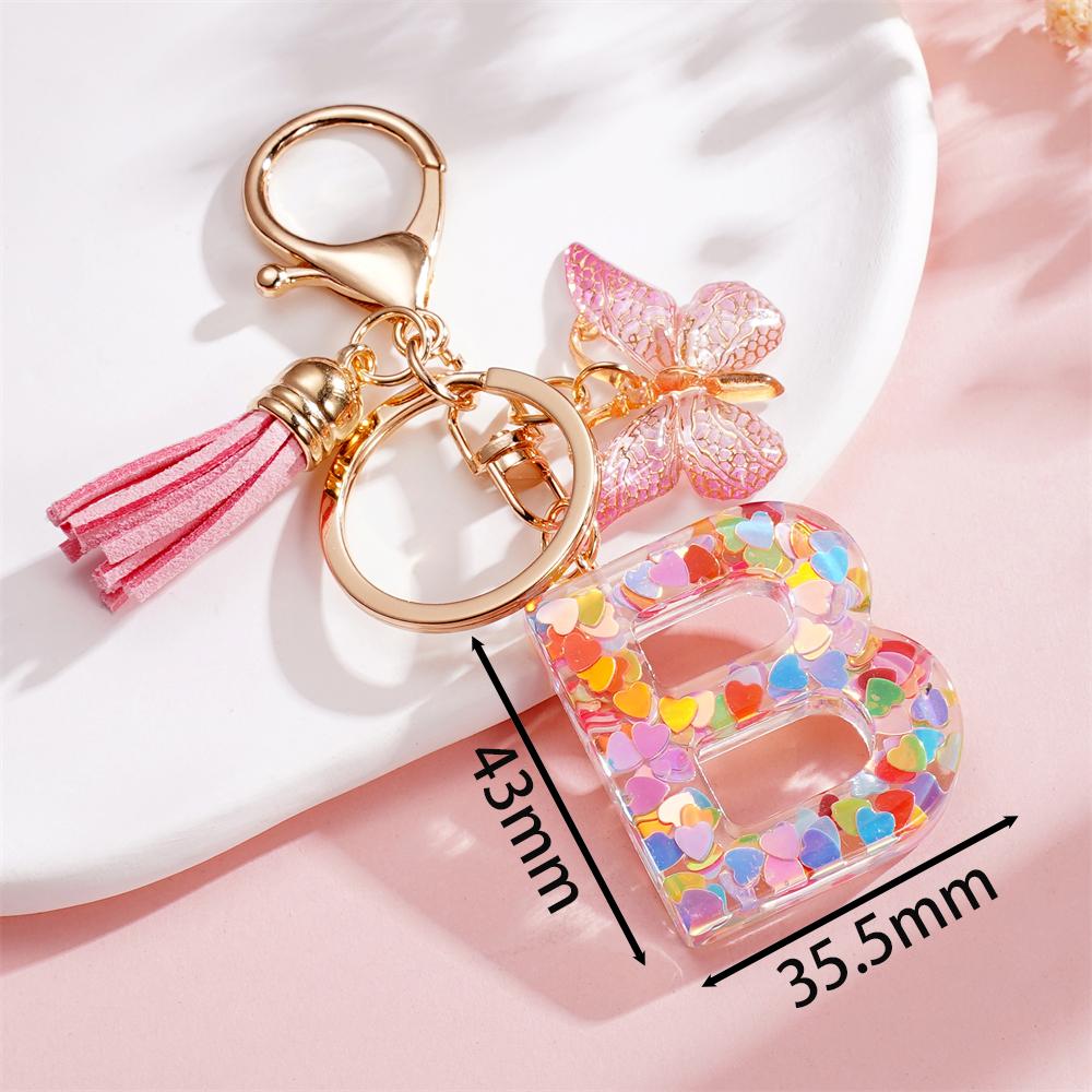

1pc Alphabet Keychain Cute Butterfly Resin Key Chain Ring Bag Backpack Charm Car Hanging Pendant Women DIY Jewelry Making