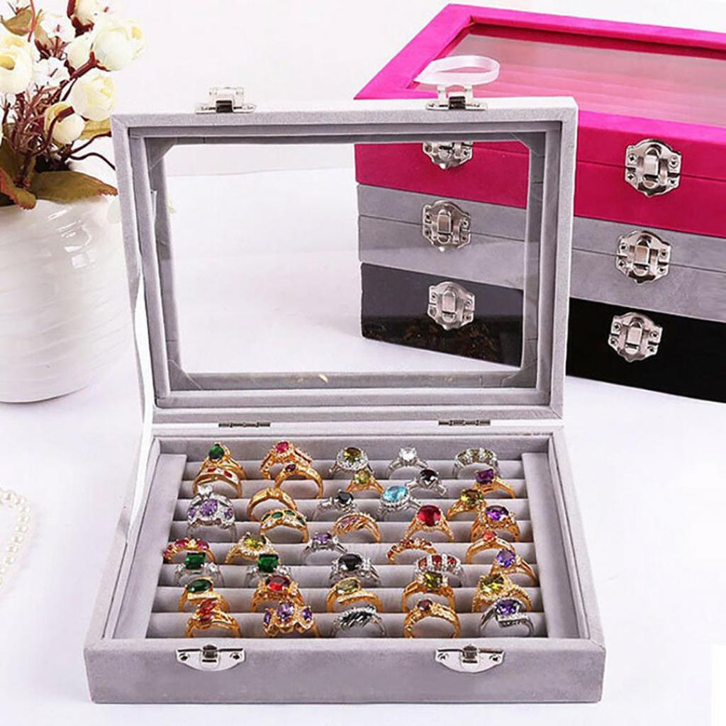 Velvet Portable Jewelry Organizer Display Earring Ring Storage Tray Box Case