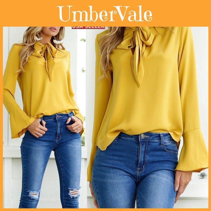 Solid Color Ladies Casual Tops Women Summer Loose Top Long Sleeve Blouse For Daily Wear