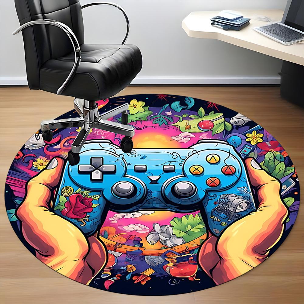 1pc Gamer Controller Office Round Area Rug, Under Office Chairs Bedroom Living Room Home Decor, Room Deco