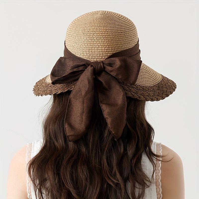 Lace-trimmed Straw Hat with Bow Ribbon Beach Party Hat Outdoor Straw Hat Sun Hat Beach Hat Seaside Hat Sun Shading Hat