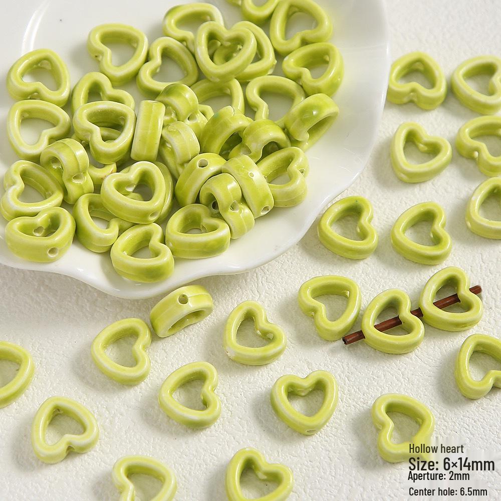 Handmade Cute Flower & Heart Green Ceramic Beads for DIY Jewelry
