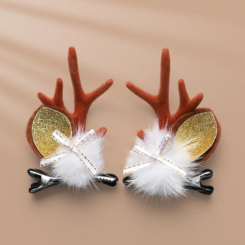 Christmas Reindeer Fur Ball Ribbon Hair Clips