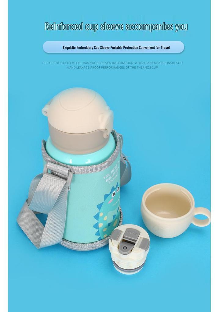 316 Stainless Steel Kids' Thermos Cup with Cartoon Sleeve & Straw - Perfect for Gifts