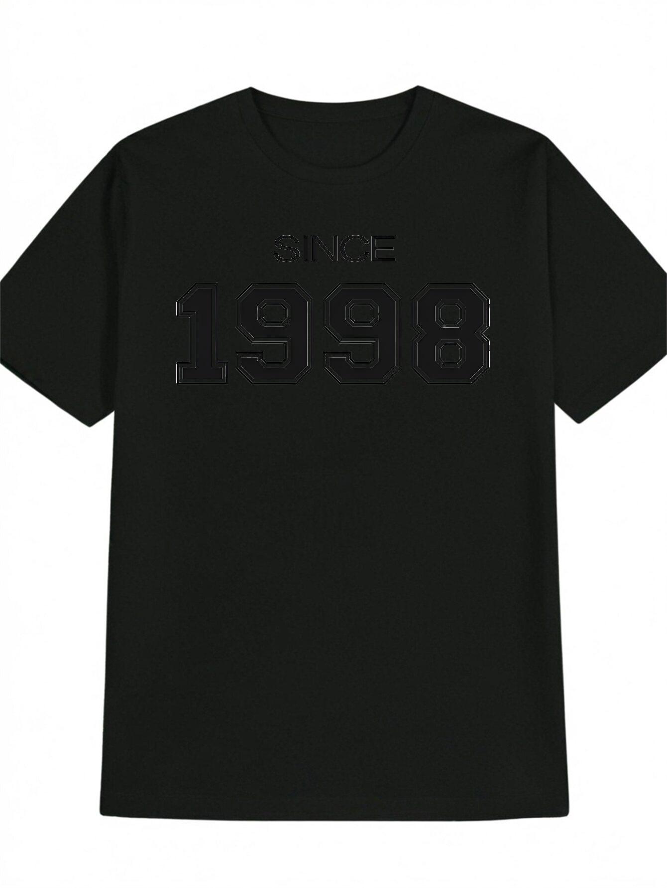 Casual Round Neck T-shirt with SINCE 1998 Print - Black S