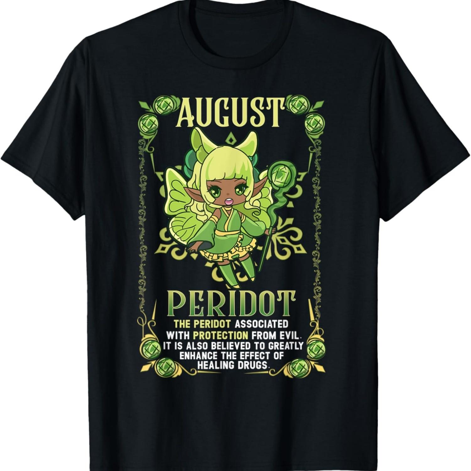 Peridot August Birthstone Anime Fairy Black Girl Birthday T-Shirt S чёрный