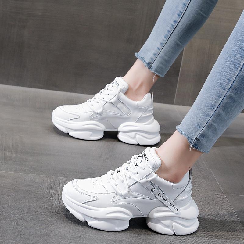 Fujin 7cm Air Mesh pravá kůže Dámské Prodyšné Ležérní Platforma Móda Tenisky Léto Podzim Jaro Robustní Tenisky Boty