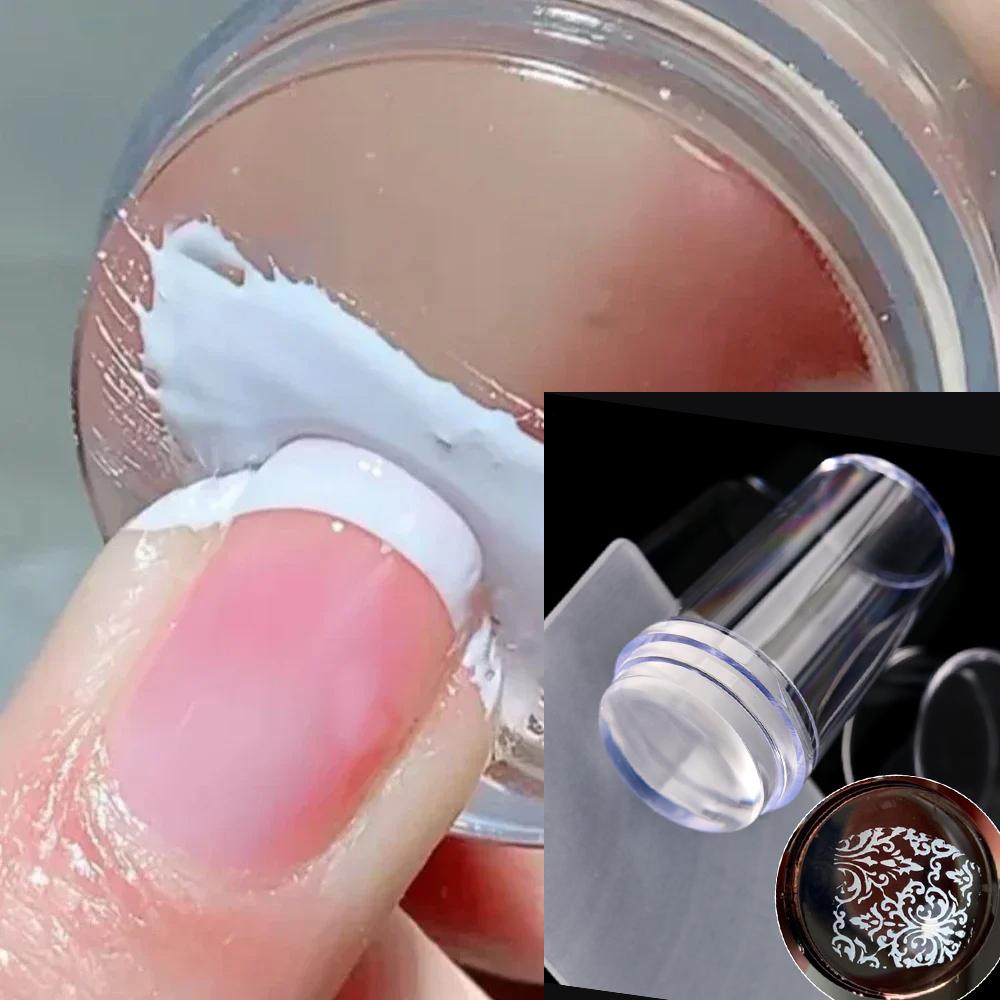 1Pcs Transparent Silicone Nail Art Stamping Kit With Scraper French Tip Nail Stamp Stencil Tools DIY French Jelly Silicone Print