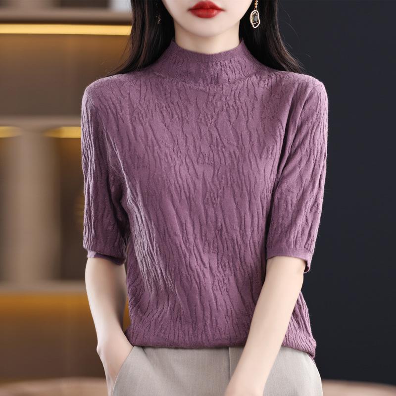 Women's Spring and Autumn High-quality All-match Slim Knit Half-sleeved Turtleneck Sweater