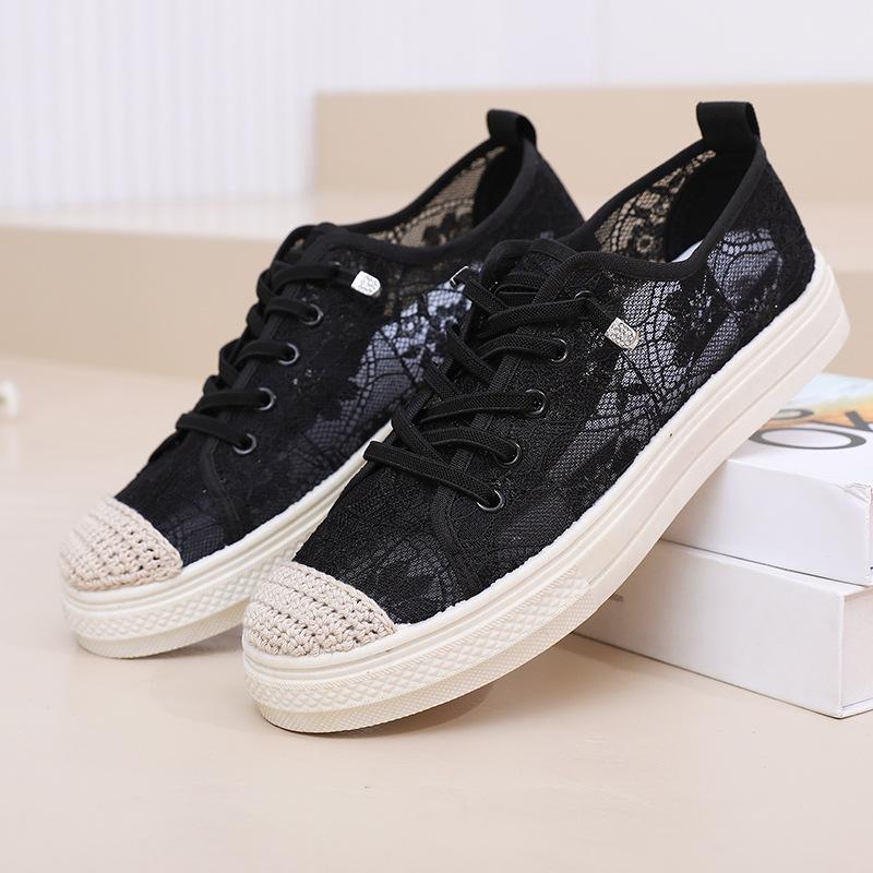 

New summer women s hollow fisherman shoes versatile mesh cloth casual shoes flat-bottomed breathable lace mesh shoes 41 чёрный