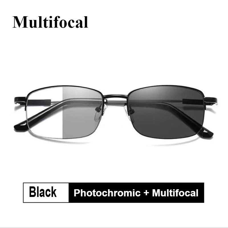 Memory Titanium Alloy Sun Transition Photochromic Progressive Reading Glasses Men Anti-blue Light Multifocal Presbyopia Glasses