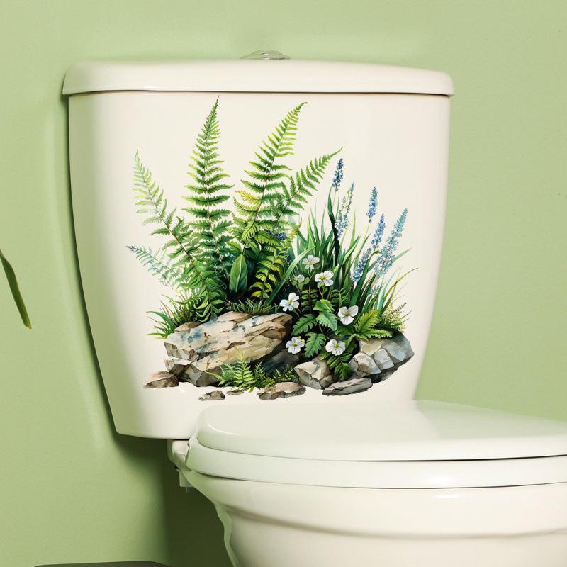 Fern Whisper Waterproof Toilet Stone Gap Sticker - Green Plants Removable Bathroom Decoration