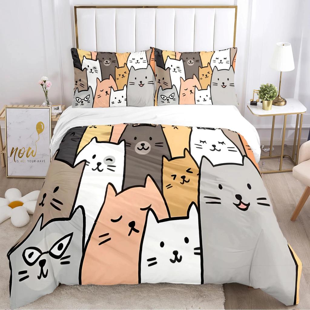 Comforter Fashion Cartoon Bedding Set Cat Dog Animal Soft And S For Teens Boys Single/Twin/Queen/King