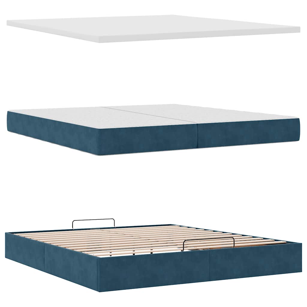 Ottoman Bed with Mattresses & LED Lighting Dark Blue 200x200 cm Velvet