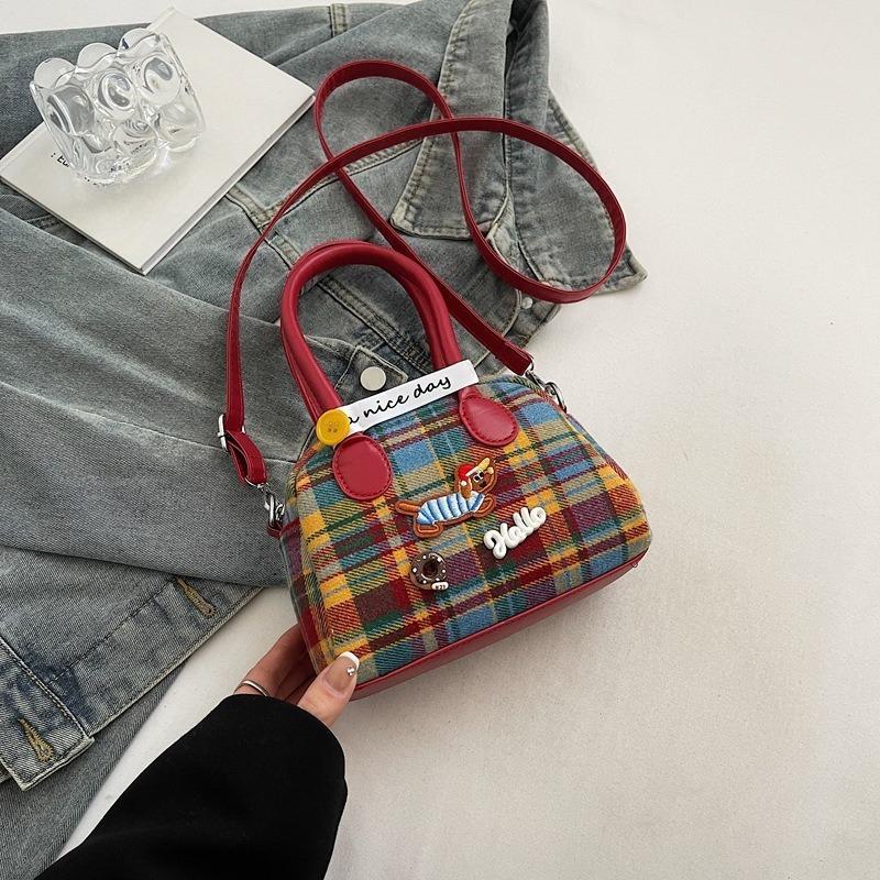 Retro and Cute Crossbody Bag with Checked Pattern, Headphone Handbag, Commuter Shoulder Bag