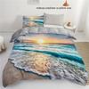 Summer Beach Sunset 3D Art Duvet Cover Set, Breathable Polyester, Zip Closure, Machine Washable - Perfect for All Seasons
