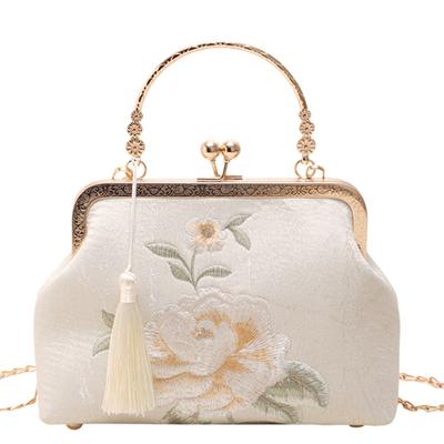 Vintage Embroidery Evening Bag for Women Top-Handle Clutch Shoulder Chain Purse Embroidered Fringe Crossbody Bag Evening Handbag for Wedding Party