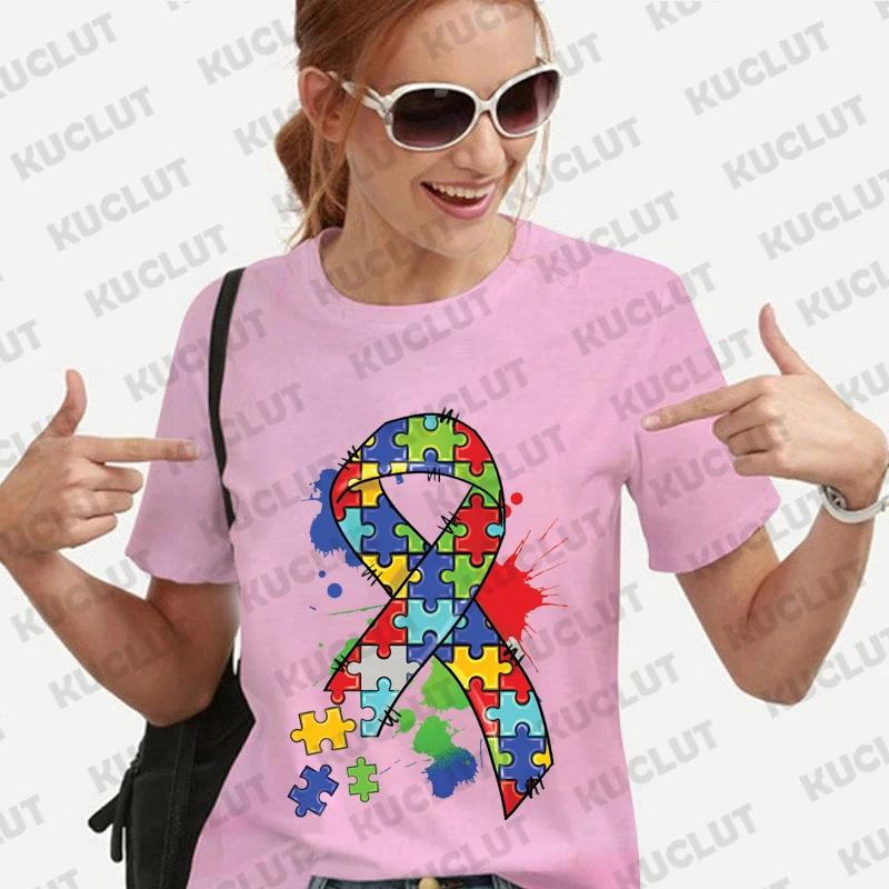 

Autism Awareness Shirt Women Clothing Unisex T-shirts Autism Support Tshirt Short Sleeve Clothes Awareness Month Oversized Tees S