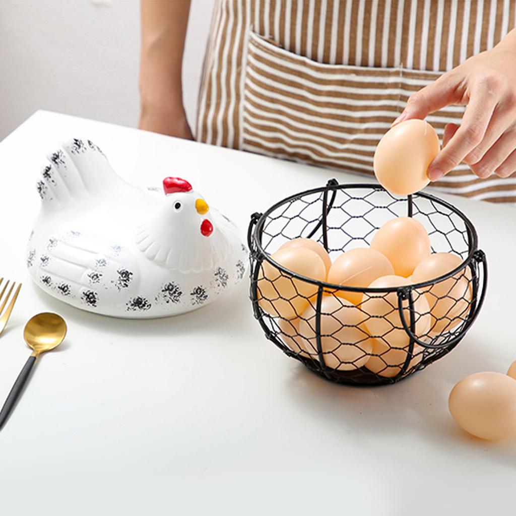 Egg Storage Basket Ceramic Iron Vivid Chick Shape Kitchen Egg Storage Basket Blue 19 x 16 x 10cm