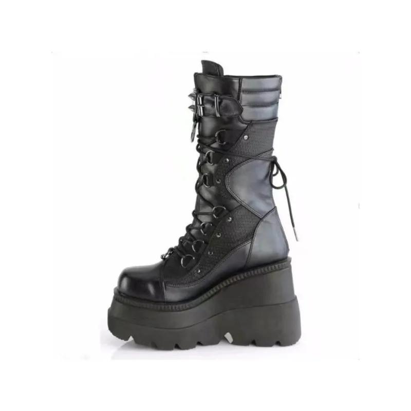 Fashion Women High Boots Cosplay Mid-calf Boots High Platform Wedges Boots 2024 Autumn Winter New Designer Gothic Shoes for Women Botas