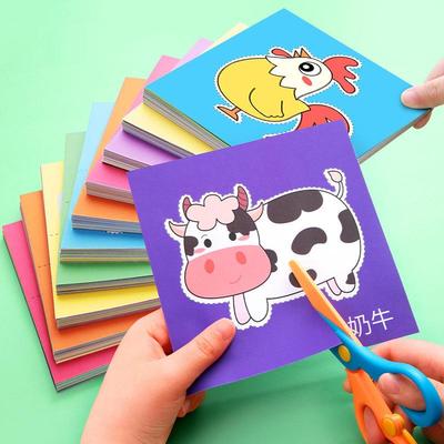 90pcs Children Handmade Paper Cut Book with Scissor DIY Kids Cartoon Scrapbooking Paper Craft Toys Learning Educational Toys Gifts