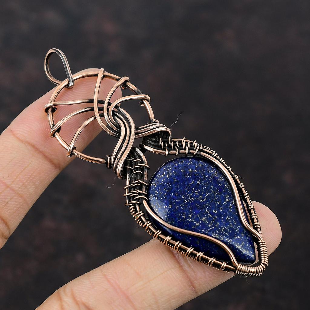 Lapis Lazuli Pendant Copper Wire Wrapped Pendant Original Gemstone Pendant Copper Jewelry Handmade Pendant Wire Wrapped Jewelry Gift For Mom