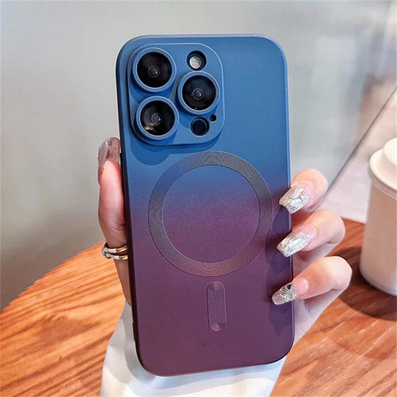 

Роскошный силиконовый разноцветный противоударный чехол Magsafe с градиентом для iPhone 15 14 13 12 11 Pro Max, чехол для беспроводной зарядки iPhone 14 Plus темно-синий