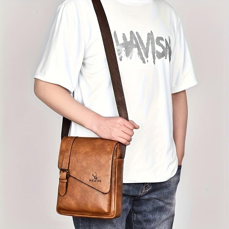 Men's Vintage Casual Crossbody Bag, Versatile Business Shoulder Bag, PU Leather Messenger Bag for Men Fashi Flip Cover Handbag