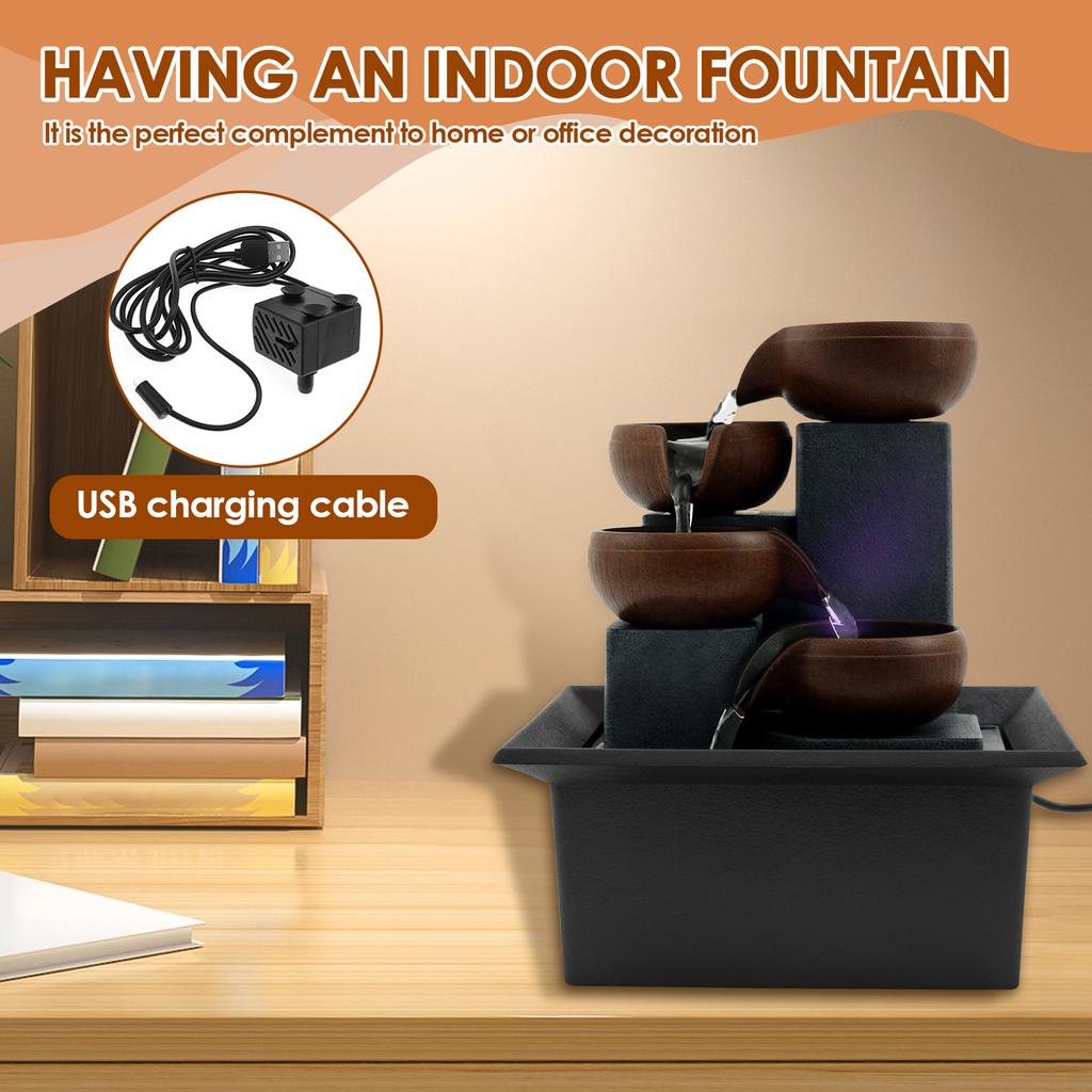 Tabletop Waterfall Home Decor Relaxation Meditation Desktop Fountain with LED Lights Flowing Water Ornaments Office Desk Gifts